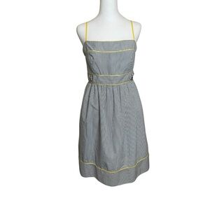 London Times Blue‎ White Stripe Dress Yellow Spaghetti Straps Accents Size 14